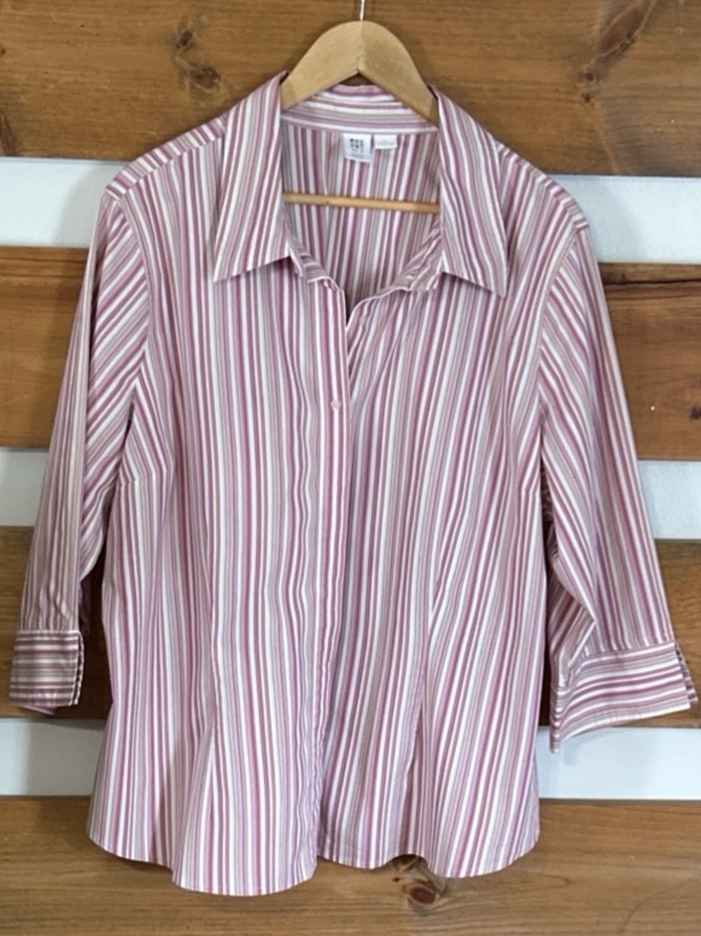 Apt 9 Stretch Fit Pastel Colored Striped Button Down Coastal Blouse Size 2X